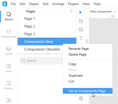 Selecting another components page